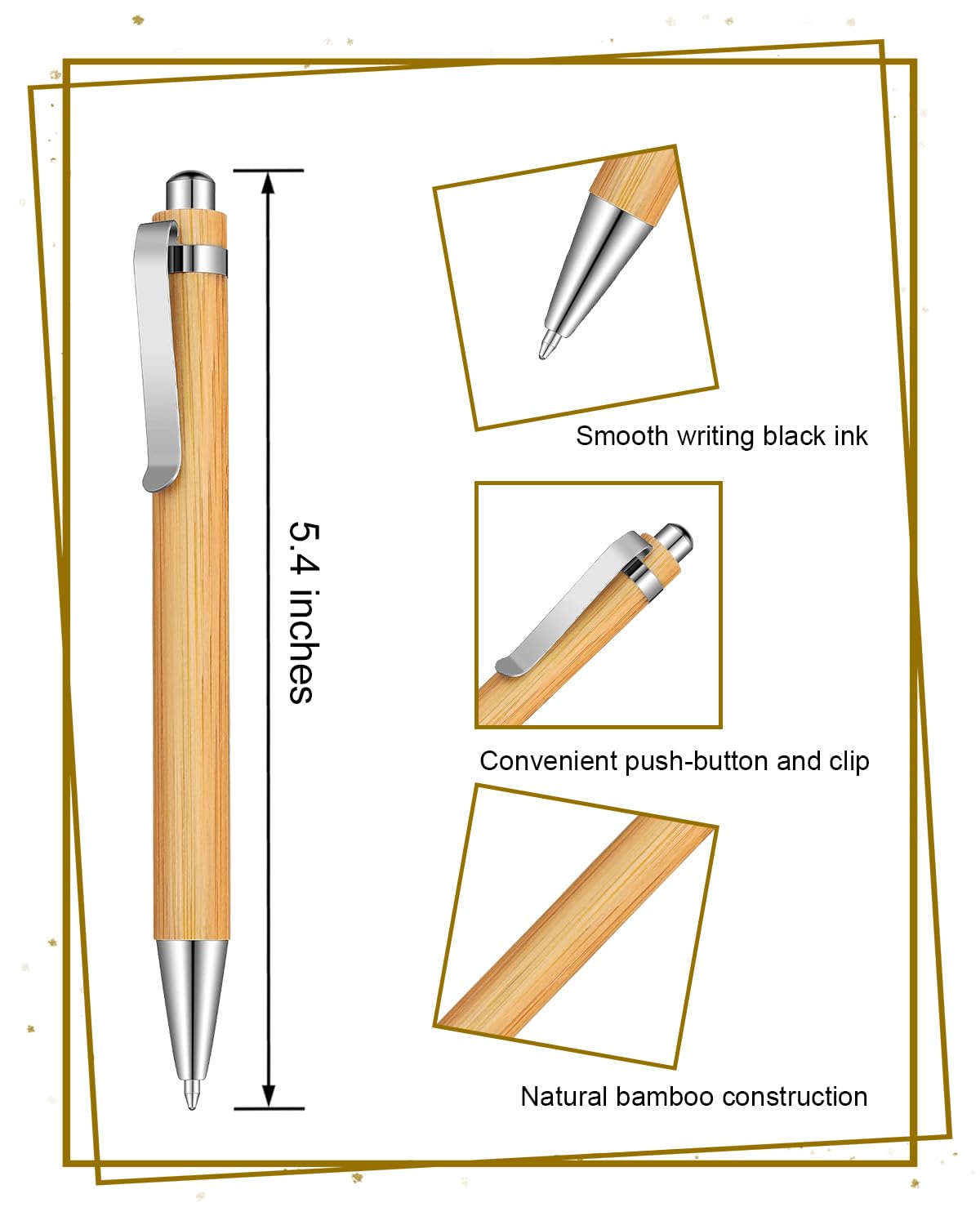lyforx 100pcs Bamboo Pens Bulk Wooden Bamboo Pens Engraving Wooden Ballpoint Pen Customizable Gift Pen Bulk