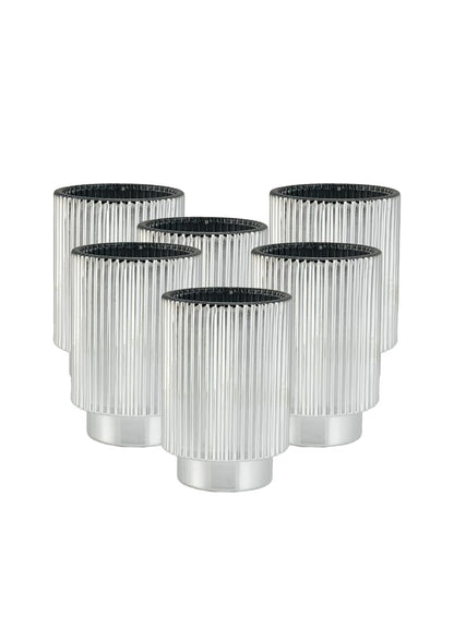 Serene Spaces Living Silver Ribbed Pedestal Glass Votive Holder, Table Centerpiece, Home, Office, Wedding, Birthday, Holiday & Special Events Decor, 3.5" Diameter & 5" Tall, Pack of 24