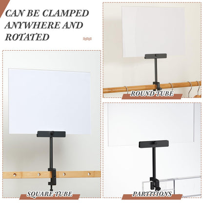 FoldTier 3 Set Aluminum Alloy Sign Holder Clamp with 8.5 x 11 Inch Acrylic Frame Sign Clip on Rotatable Holding Clamp for Clothing Stores Price Tag Office (Black)