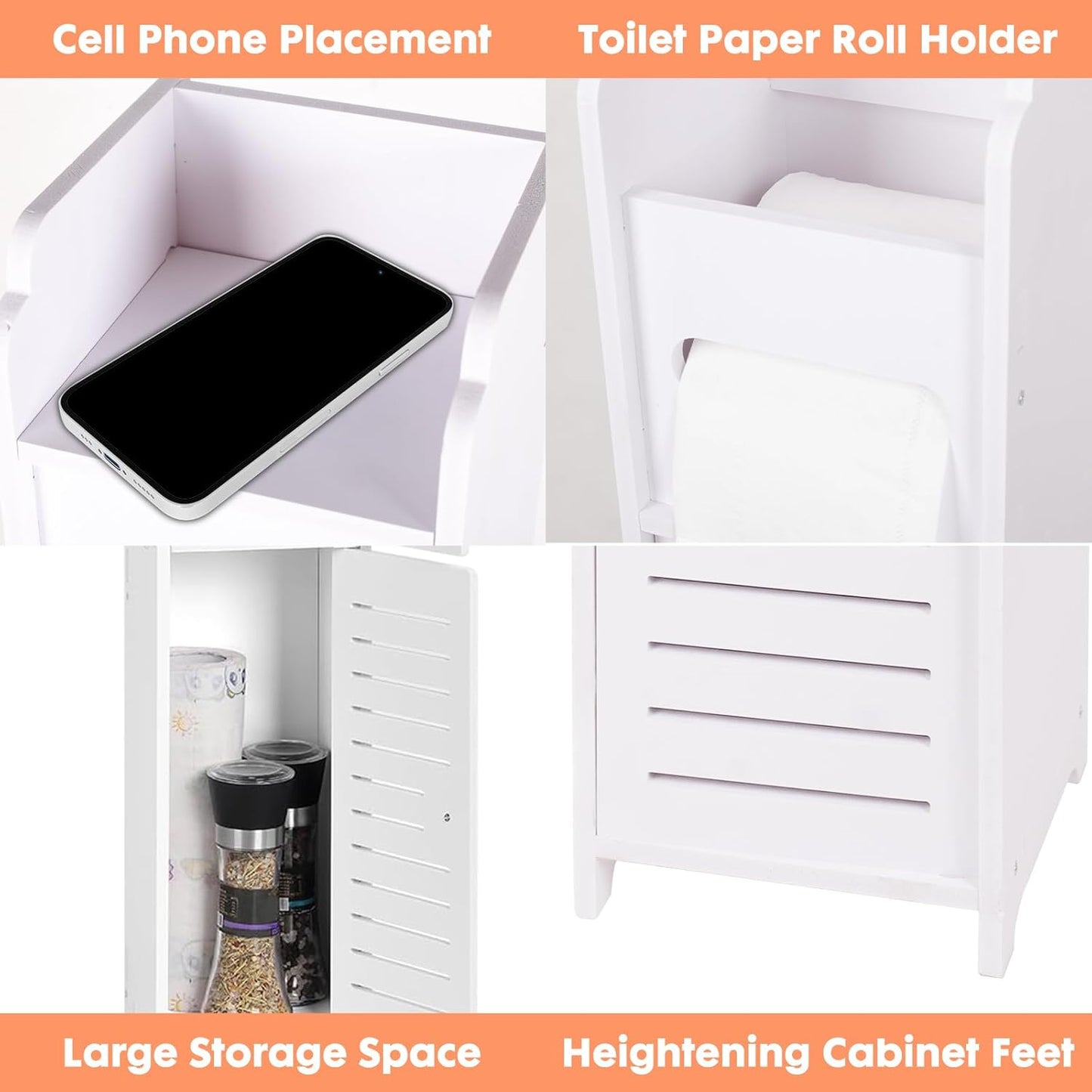 ShellKingdom Toilet Paper Holder Stand, Small Bathroom Storage Cabinet with Doors and Shelves, Slim Storage Cabinet