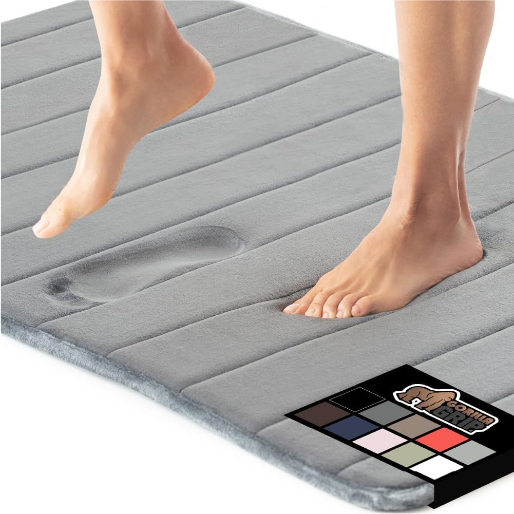 GORILLA GRIP Memory Foam Bath Mat, Soft Absorbent Bathroom Rug, Machine Washable Cushioned Floor Mats, 30x20 Graphite