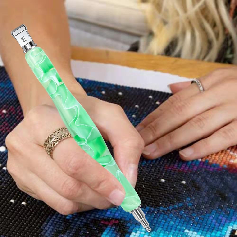 RaySoar Diamond Art Pens Diamond Art Tools Painting Pen with Screw Metal Tips Multi-Placer Tool Accessories for Adults Gem Rhinestone Picker Stylus Green