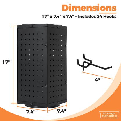 Rotating Pegboard Display Stand With 24 Hooks - Metal Spinning Peg Board Displays, Stands for Retail, Vendors, Selling & Shows - 4-Sided Craft Rack Organizer for Products, Accessories, Jewelry