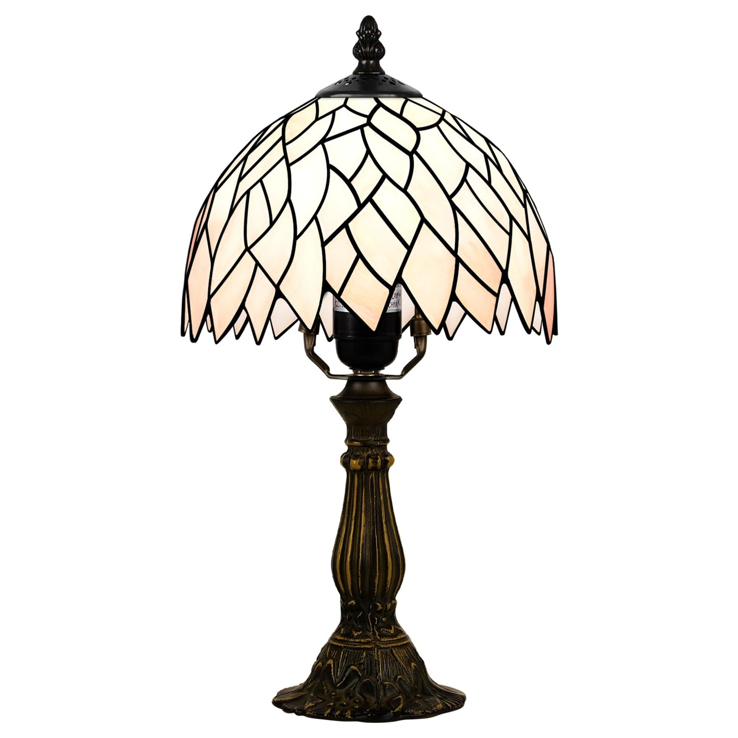 MOAN Small Lamp Stained Glass Table Lamp 8X14.5 Inch Bedside Reading Light Antique Light Desk Lamp(Pink Wisteria Style)