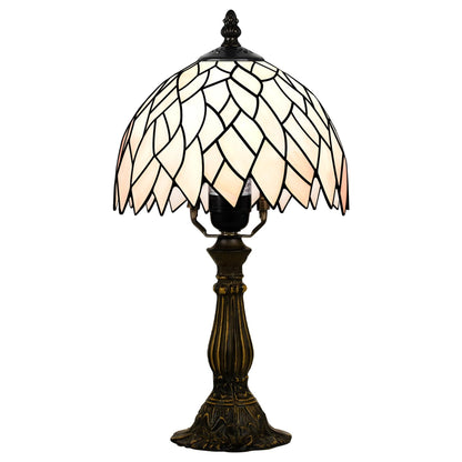 MOAN Small Lamp Stained Glass Table Lamp 8X14.5 Inch Bedside Reading Light Antique Light Desk Lamp(Pink Wisteria Style)