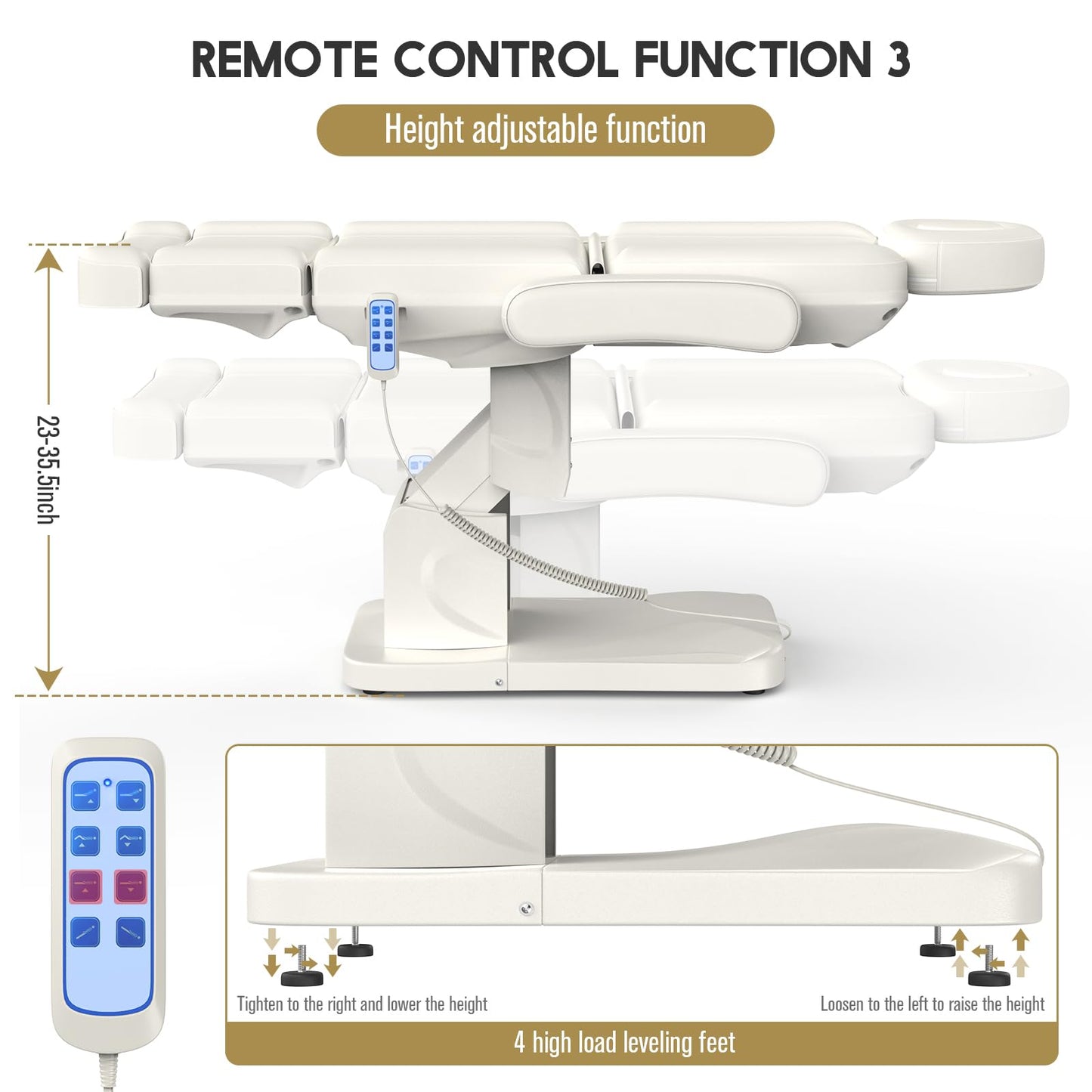 Dolonm 4 Motor Electric Chair/Bed, Aluminum Hydraulic System for Medical Treatment Exam, Facial, Spa, Eyelash, Tattoo, Podiatry Treatment Beauty Massage, Hand Remote Controlled Adjustable - White