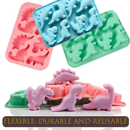 3 Packs Dinosaur Silicone Molds 8 Cavity 3D Dinosaur Baking Mould Cute Animal Themed Chocolate Mold for Cake Topper Candy Dessert Cookies Handmade Soap Craft DIY