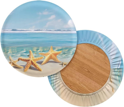 Sellikakes 12-16 Inches Beach and Cute Starfish Bar Stool Covers Round, Elastic Stool Cushion Cover Stool Slipcover