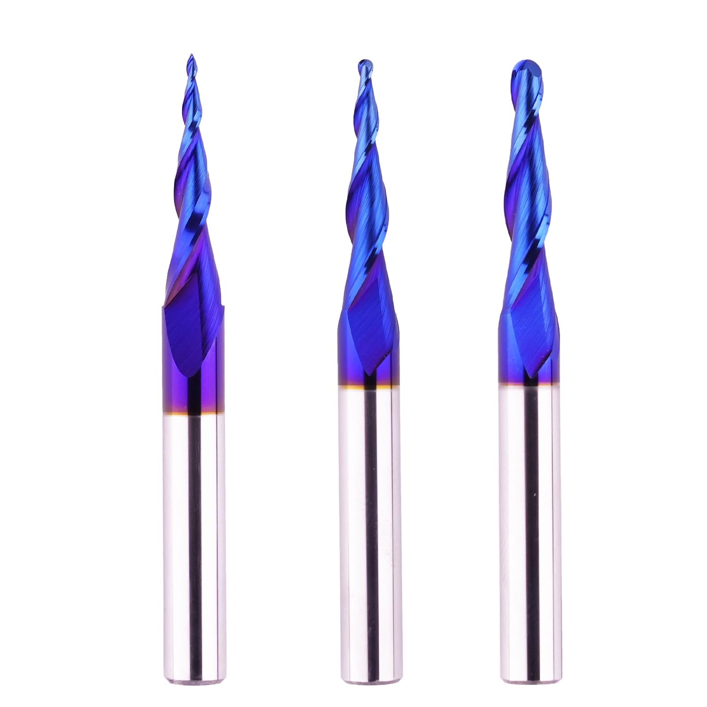 Jiiolioa 3 PCS CNC Router Bits 1/4" Shank 2D&3D Carving Tapered Angle Ball Nose Solid Carbide Spiral End Mill for Wood Carving Engraving