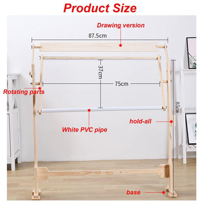 Embroidery Hoops Stand – 360° Adjustable Wooden Cross Stitch Frame, Needlework Floor Stand with Tool Box, Height & Width Adjustable