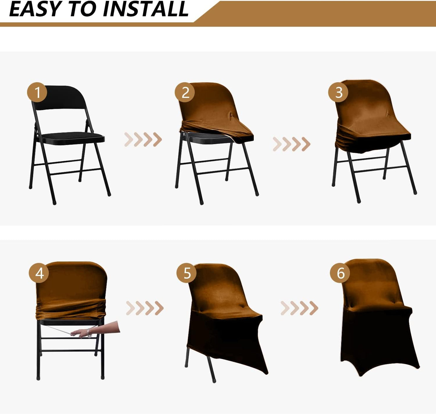 6 ManMengJi Brown Folding Chair Covers, Spandex Folding Chair Covers PCS, Banquet Chair Slipcovers for Party, Wedding