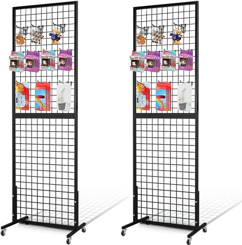 NectaCol Grid Wall Panels, 2 Packs 2'x 6' Gridwall Panels Tower with T-Base, Black Wire Grid Wall Display Rack, Craft Show Display Rack, Art Gridwall Display Stand