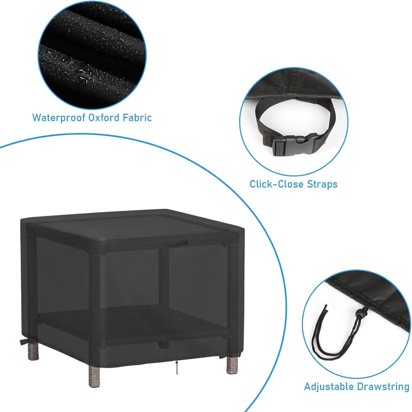 25 Inch 25 20 17 Inch Outdoor Ottoman Cover Rectangle, Waterproof Patio Ottoman Cover, Heavy Duty Outdoor Side Table
