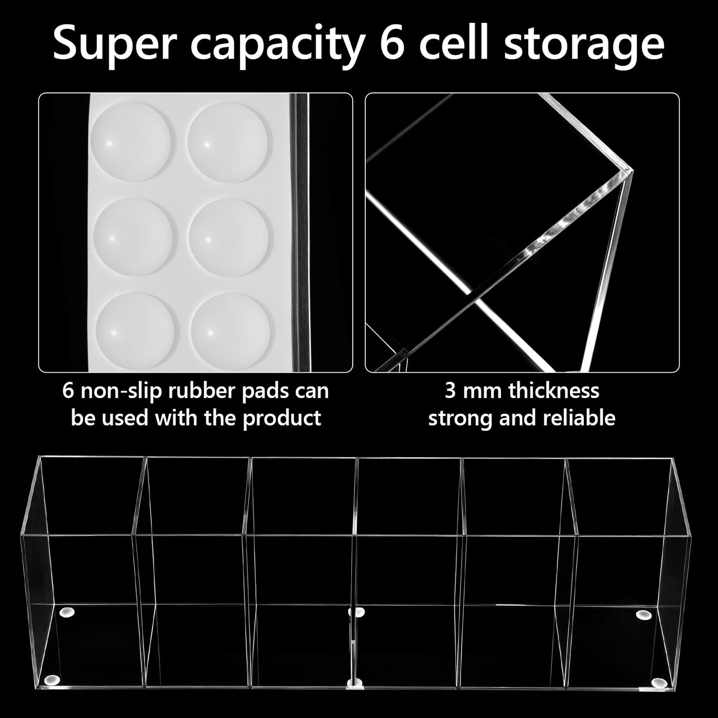 Caeuiciw 2 Pcs Acrylic Pen Holder 6 Compartments Makeup Brush Stationery Organizer Pencil Holder for Accessories Cosmetic Brushes Office Bathroom Kitchen Supplies,Clear