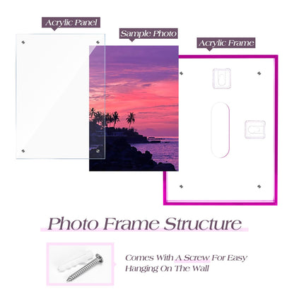 TWING 8x10 Picture Frame, Acrylic Photo Frame Self Standing Magnetic Color Floating Picture Frame Use as 8x10, 8x8, 6x8-Horizontal and Vertical Formats for Wall and Tabletop Display, Purple, 1 Pack