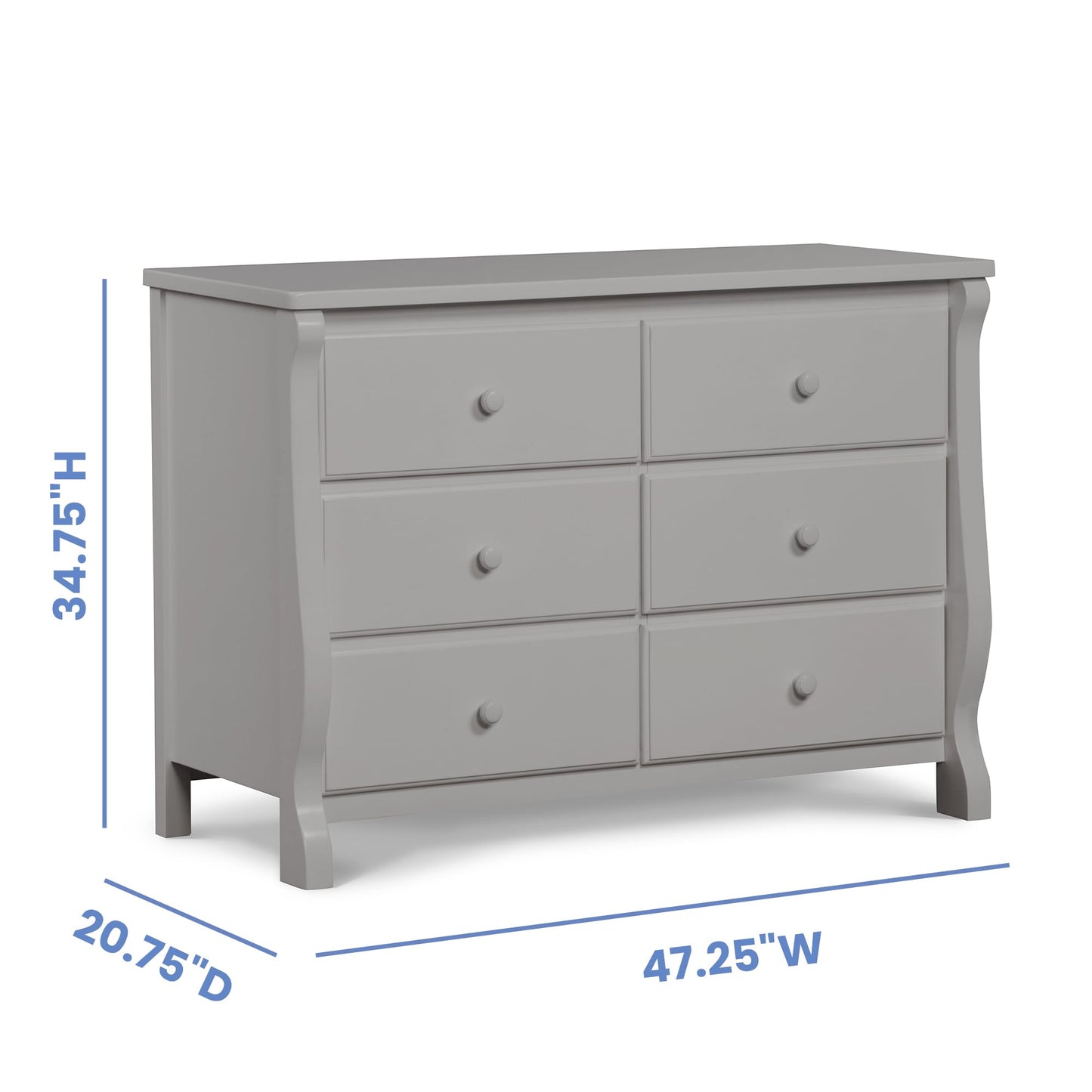 Delta Children Universal 6 Drawer Dresser with Interlocking Drawers - Greenguard Gold Certified, Grey