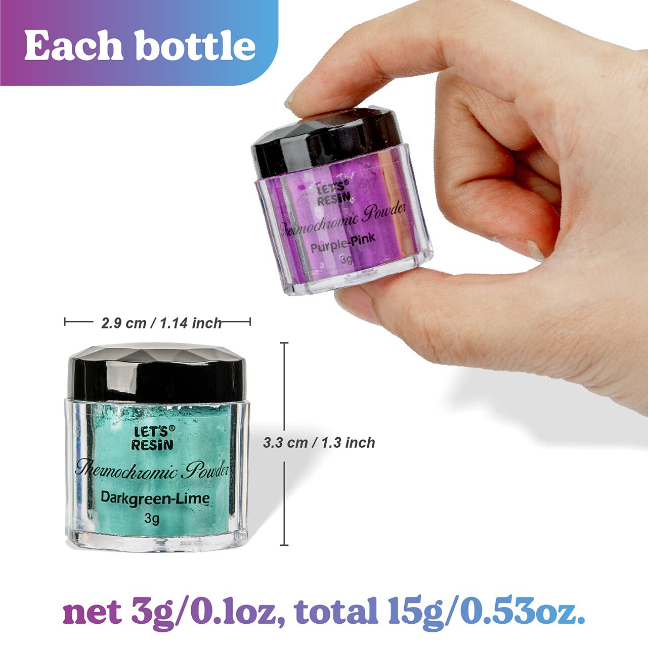 LET'S RESIN Thermochromic Pigment Powder Temperature Activated that Changes at 88°F-5 Colors Changing Powder for Nail Polish, Paint, Slime, Epoxy, Resin, Ink, Fabric Art, Casting-3 Gram Each