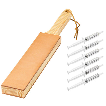 Angerstone Double Sided Diamond Leather Strop for Knife Sharpening with 6 Diamond Polishing Compounds - Cowhide Stropping Kit with Stropping Compounds, Knife Strop Block Stropping Leather