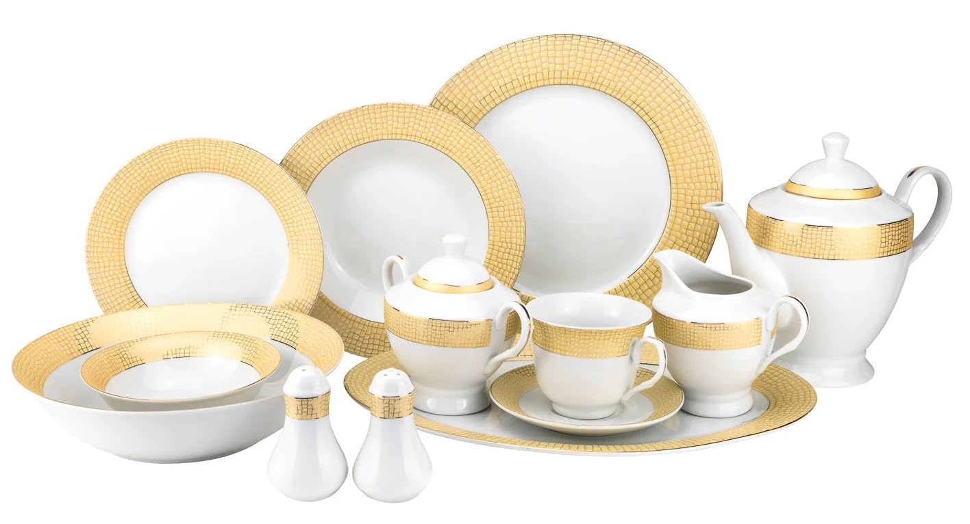 Euro Porcelain 57-pc Banquet Dinnerware Set, Luxury Porcelain Tableware, Service for 8 (1950G)