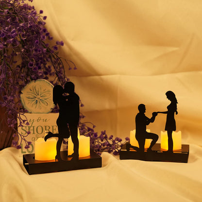 Handcrafted Iron Sculpture Candlestick Ornament, Romantic Couple Statue For Anniversaries, Decorative Modern Sculptures, Wedding Decoration Anniversary Ornament Figurine for Couples Valentine (C)