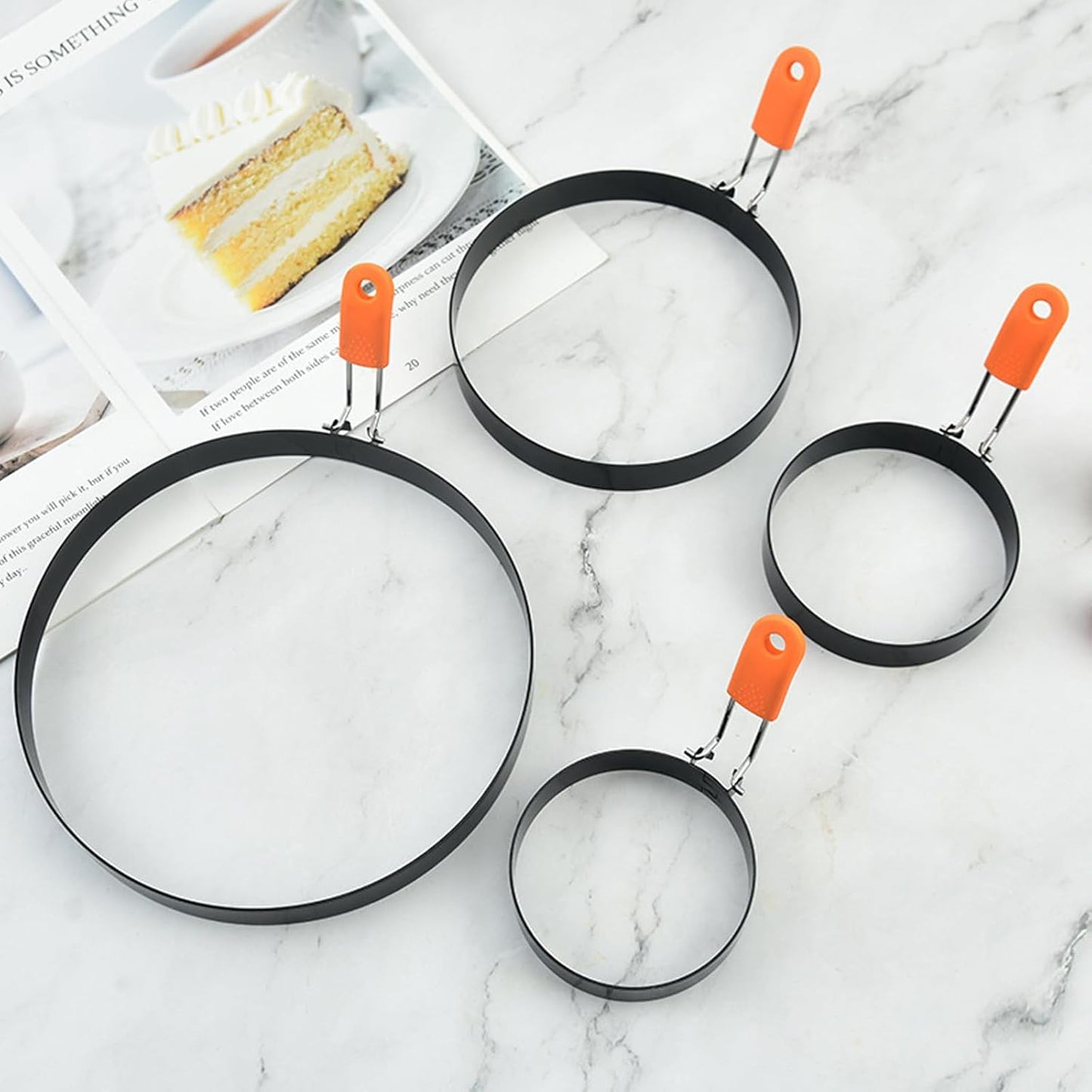 WOWITIS 8 Pack, 8" 6" 4" 3.5" Stainless Steel Egg Rings - Omelet, Pancake, & Egg Muffin Rings with Oil Brush