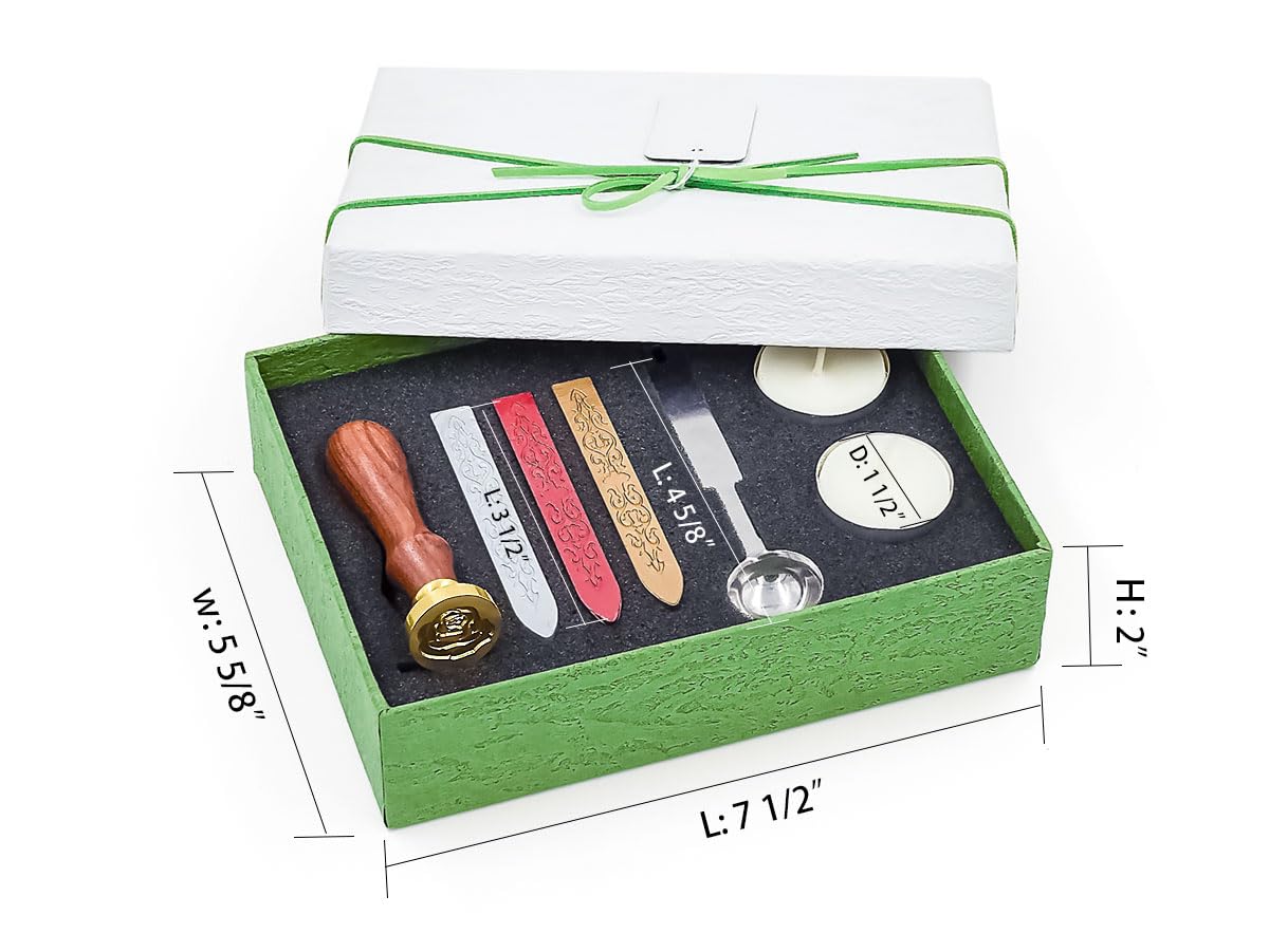 VOOSEYHOME Elegant Rose in Bloom Wax Seal Stamp Kit, Gold/Red/Silver Sealing Wax Sticks, Decorating on Invitations Envelopes Packings Cards for Birthday Themed Party Wedding Signature