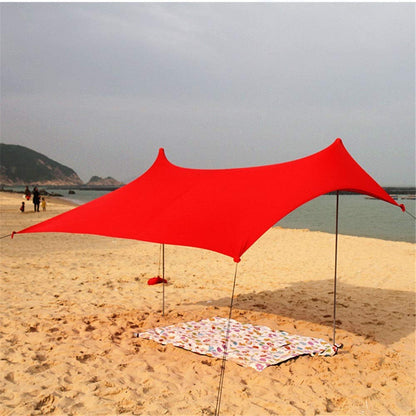 Family Tent UV Protection Beach Tent Instant Cabana Canopy Sunwall Family Sunshade Sun Shade UPF50 Tent with 2 Lightweight Folding Steel Poles 4 Sandbag Anchors Large Portable Rain Camping Tarp