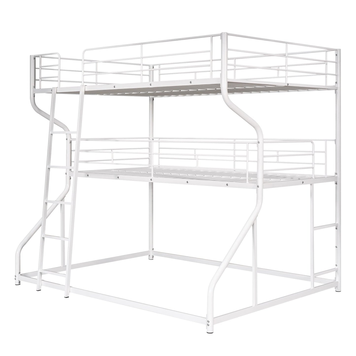 Merax Full XL Over Twin XL Over Queen Size Metal Triple Bunk Bed Frame with Ladder for Kids, Industrial Style Bunk Bed, Easy Assembly, No Box Spring Needed, for Kid's Room or Dormitory, White