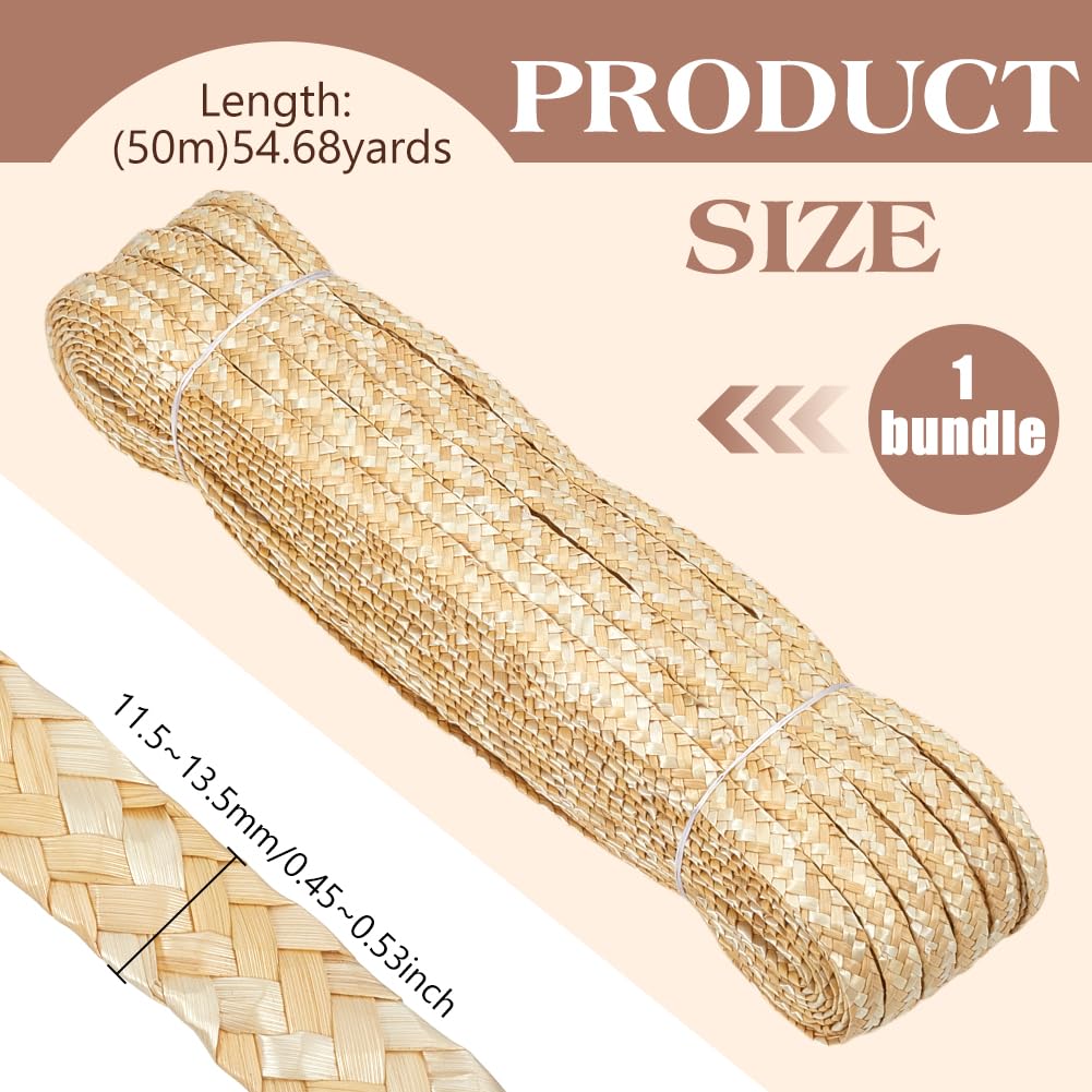 PH PandaHall 54.68 Yards Wheat Straw Braided Material for Hat Making, 1/2 inch Wide Handwoven Natural Straw Braiding Lace Trim Rustic Sewing Ribbon for Hat, Basket, Bag, Vase, DIY Craft