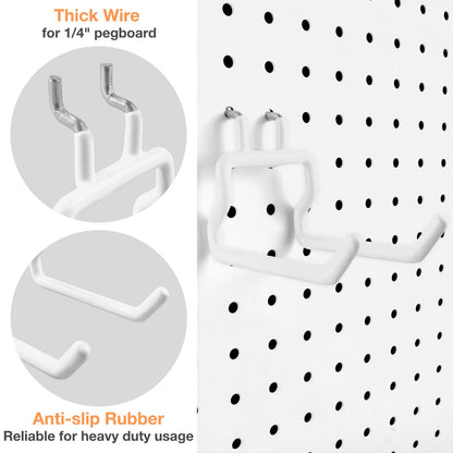 G.CORE 24-Pack Pegboard Hooks, 2" 4" Peg Board Tool Utility Hangers Fit 1/4" Pegboards, Heavy Duty Metal Shelving Brackets, Wall Organizers and Storage for Craft Room Garage Workbench Office (White)