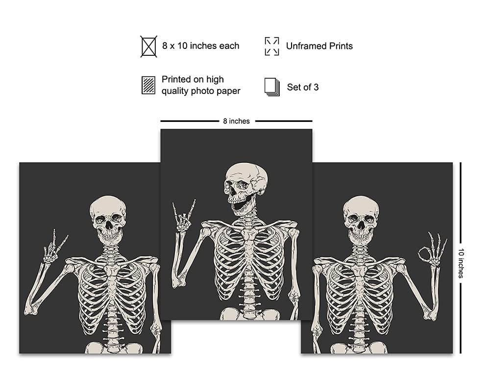 Skeleton Wall Art & Decor - Halloween Wall Decor - Gothic Home Decoration - Goth Room Artwork - Funny Skull Art - Pagan Gifts - Bedroom Dorm Man Cave - Men Boys Teens - Witchy Picture Poster Print