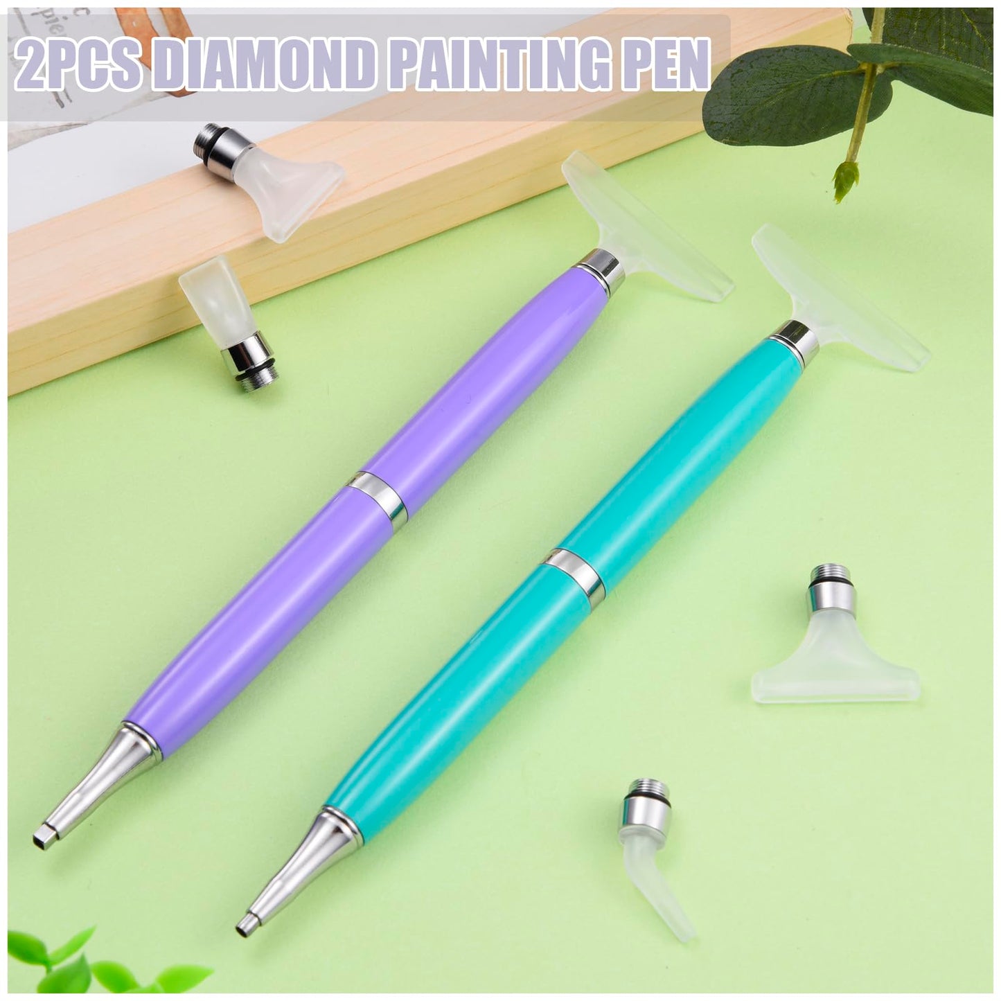 benote Diamond Art Pen Tools, 2 Sets Ergonomic Diamond Art Accessories Pens Metal Screw Thread Multi Placer Tips, Round and Square Drill Pen for Nail DIY Craft