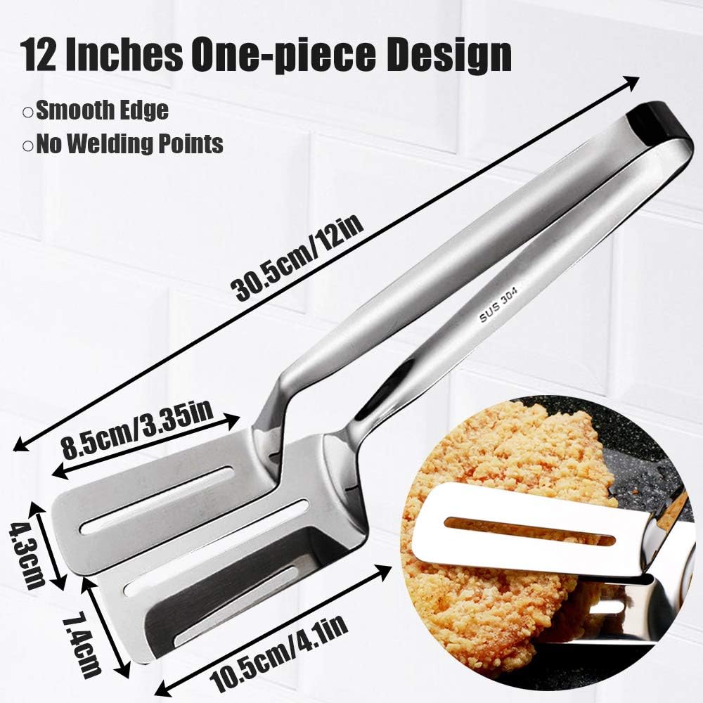 12 Inch Long Kitchen Spatula - 304 Stainless Steel Slotted Spatula, Double Blade Cooking Utensil, 2 Pcs Anti Rust