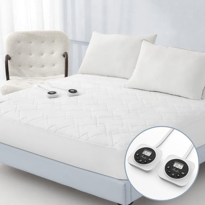 King Size Electric Heated Mattress Pad - Bed Warmer with Memory & Preheat Functions, 12 Heat Settings Dual Control for 1-12 Hours Auto Off, Lighted Button