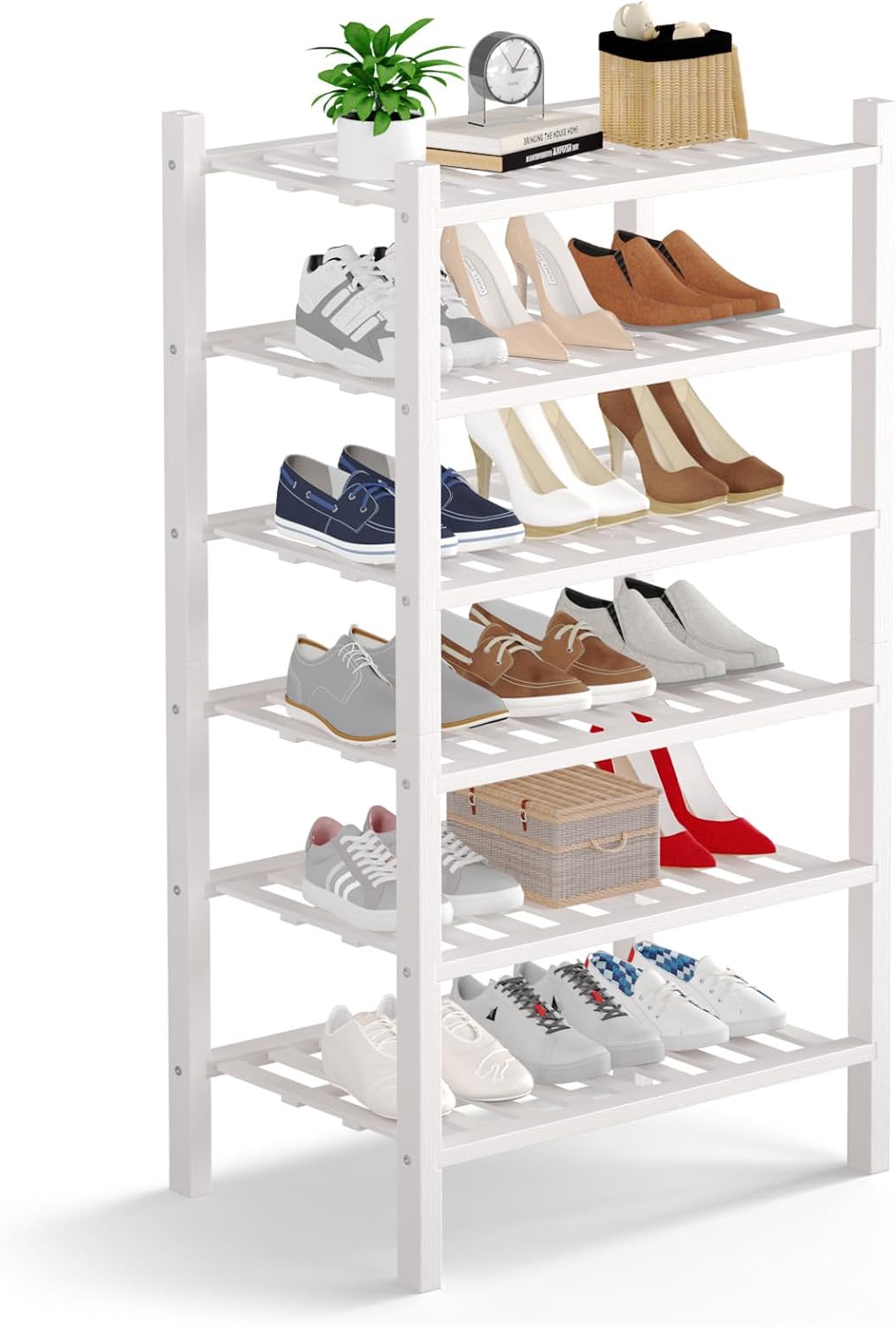 6 Closet,Hallway,Entryway,Small 18"x11"x34" Haddockway Small Tier Bamboo Shoe Rack Storage Organizer,Multifunctional