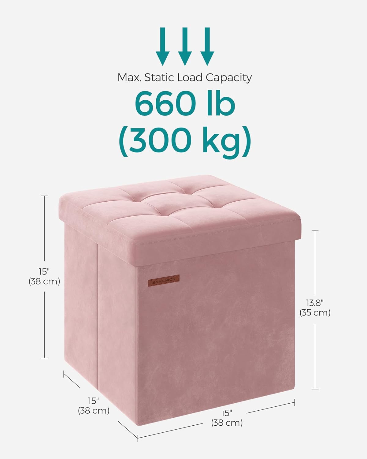 15 15 15 Inches, 11 (43 ULSF227R01 SONGMICS Small Storage Ottoman, Folding Ottoman Cube, x x Footstool, Footrest, Gal.