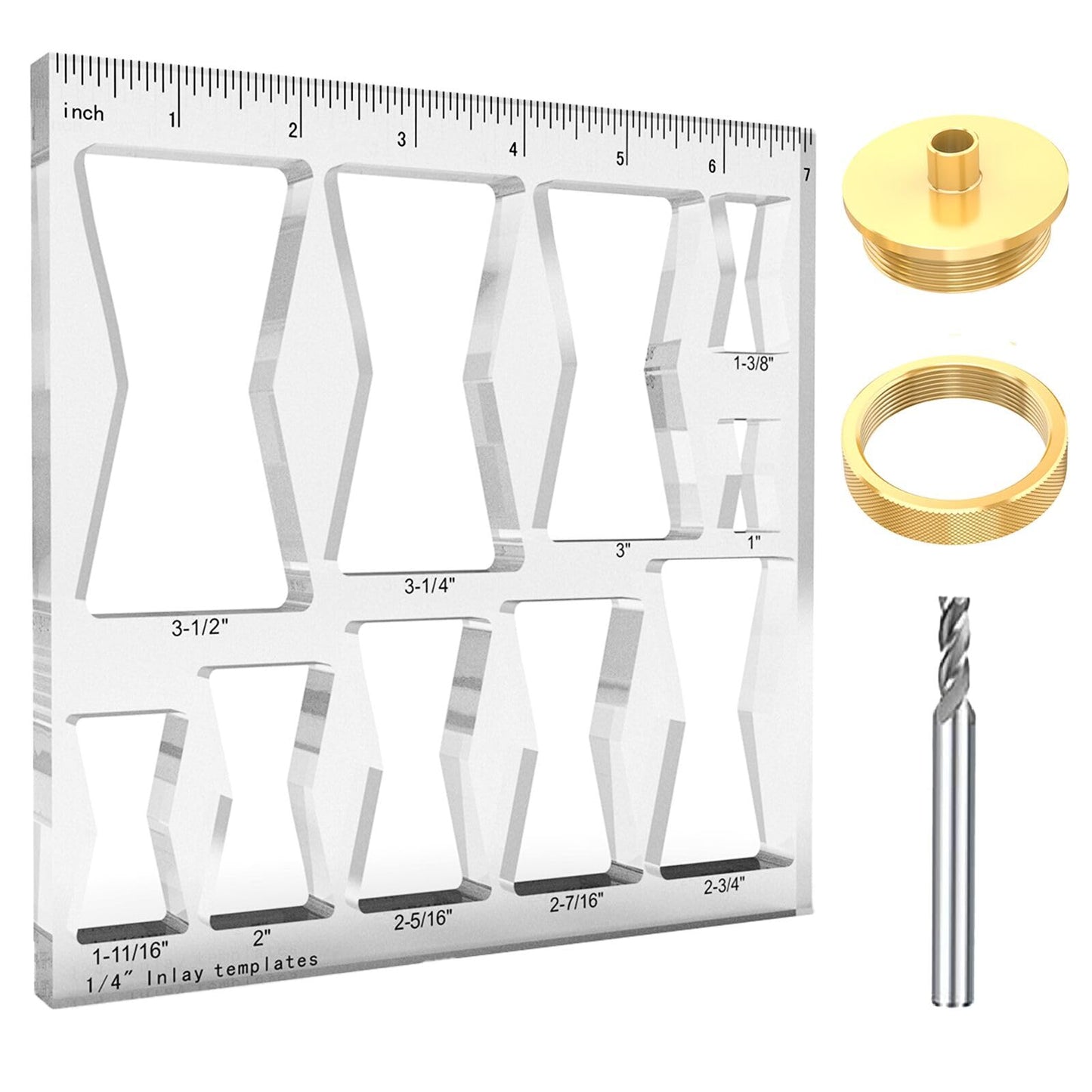 10 in 1 Woodworking Router Templates Set, Butterfly Bowtie Inlay Jig Template, Includes 1/4" Router Bushing Guide Liner, Nut and 1/4 Inch Router Bits for Wood DIY Craft Projects ﻿