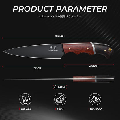 DRGSKL Kitchen Utility Knife From Japan - Small Chef Knife 5 Inch Forged from a Single Piece of High Carbon ATS-34 Steel, Full-Tang Paring Knife with Walnut Handle for Fruit and Vegetable, Ideal Gift