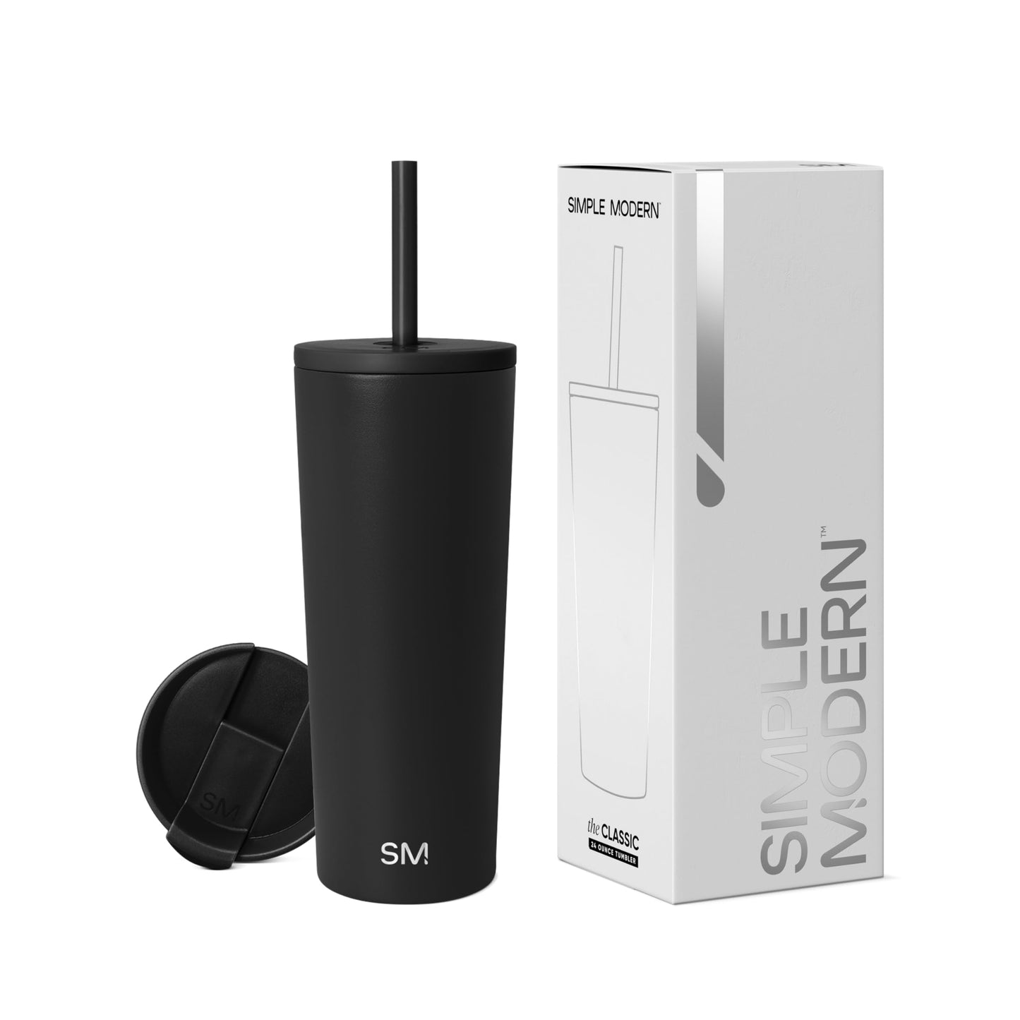 Simple Modern Insulated Tumbler with Lid and Straw | Iced Coffee Cup Reusable Stainless Steel Water Bottle Travel Mug | Gifts for Women Men Her Him | Classic Collection | 24oz | Midnight Black