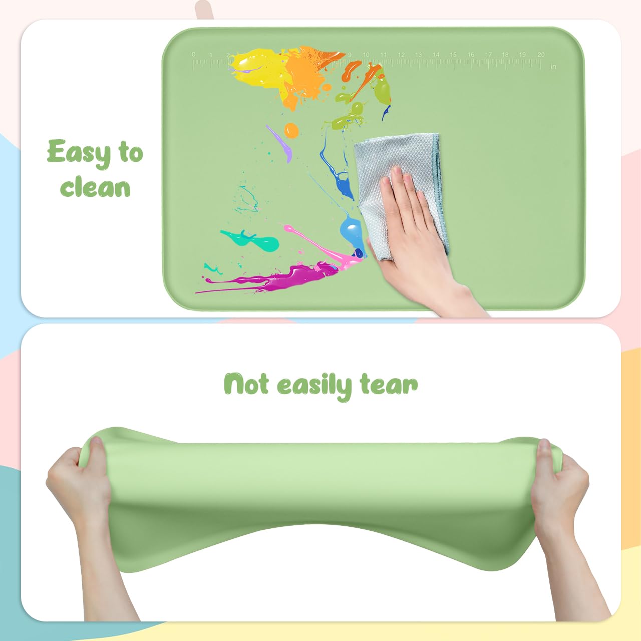 YAMJUG Silicone Mat for Crafts, 24" x 16" Painting Art Mat for Kids with Raised Edges, Silicone Paint Mats for Crafts, Clay, Jewelry-Making & Resin