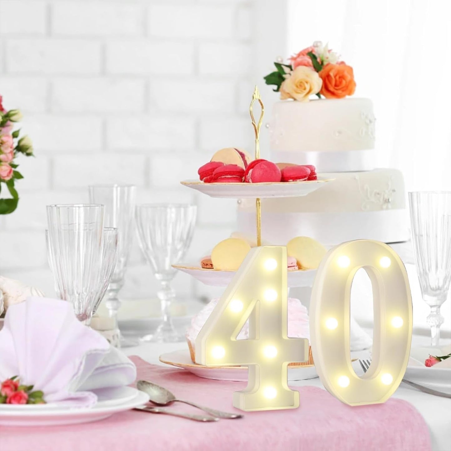 SKYPHAROS LED 40 Marquee Light Up Numbers, 40th Birthday Decorations for Women Men, Warm White Small 40 Marquee Letter Lights for 40th Birthday Party Table, Wedding, Anniversary, Home Decor