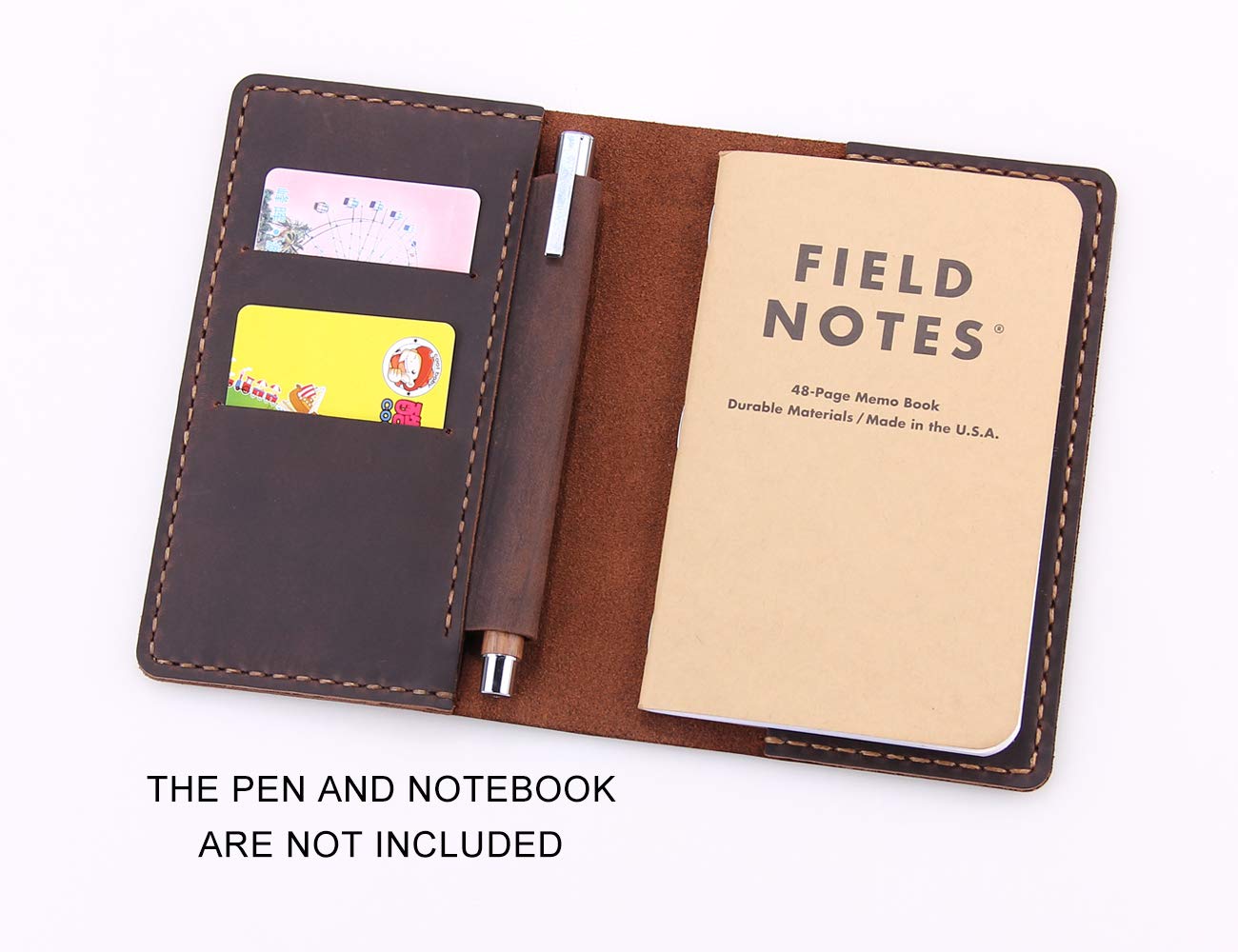 Leather Notebook Cover for Field Notes, Handmade Journal Cover for Moleskine Cahier Journal, Leather Cover with Pen Holder fits 3.5" x 5.5" Pocket Notebook - Coffee