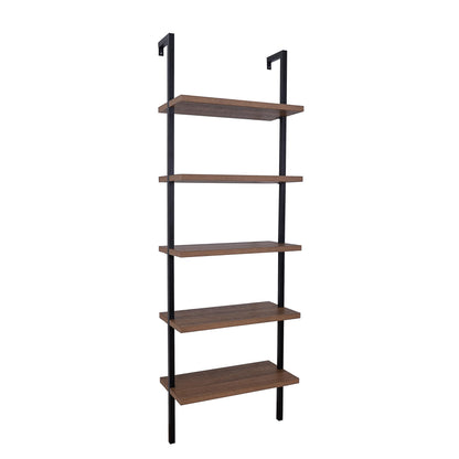 Nathan James Theo 5-Shelf Wood Modern Bookcase, Open Wall Mount Ladder Bookshelf with Industrial Black Metal Frame, Reclaimed Oak, Set of 2