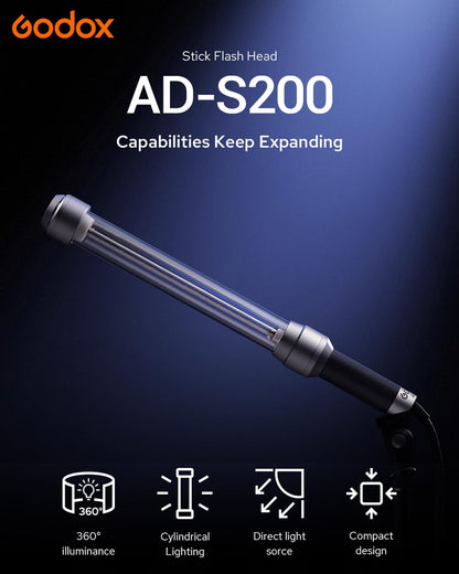 Godox AD200OPro II Accessories, Godox AD-S200 Stick Flash Head 200W 5800K for AD200, AD200Pro and AD200Pro II Pocket Flashes with Barn Door, Carry Bag