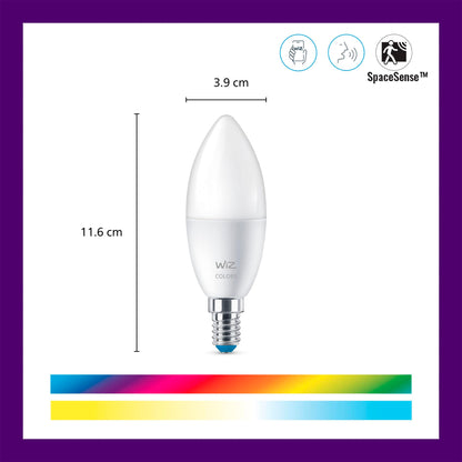 WiZ Connected 40W B12 LED Smart Light Bulbs - 3 Pack - Connects to Your Wi-Fi - E12 Smart Bulb - Control with Voice or App + Activate with Motion - Matter Compatible