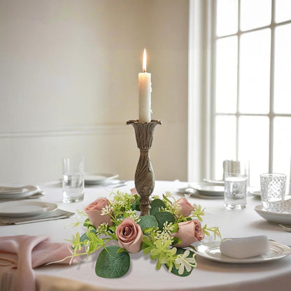 OrgMemory 6 Pcs Candle Rings, Artificial Eucalyptus Leaves Wreath, Pillar Candle Holder for Wedding Home Door Tabletop Decoration, Small Candle Rings Wreaths(Dusty Rose)