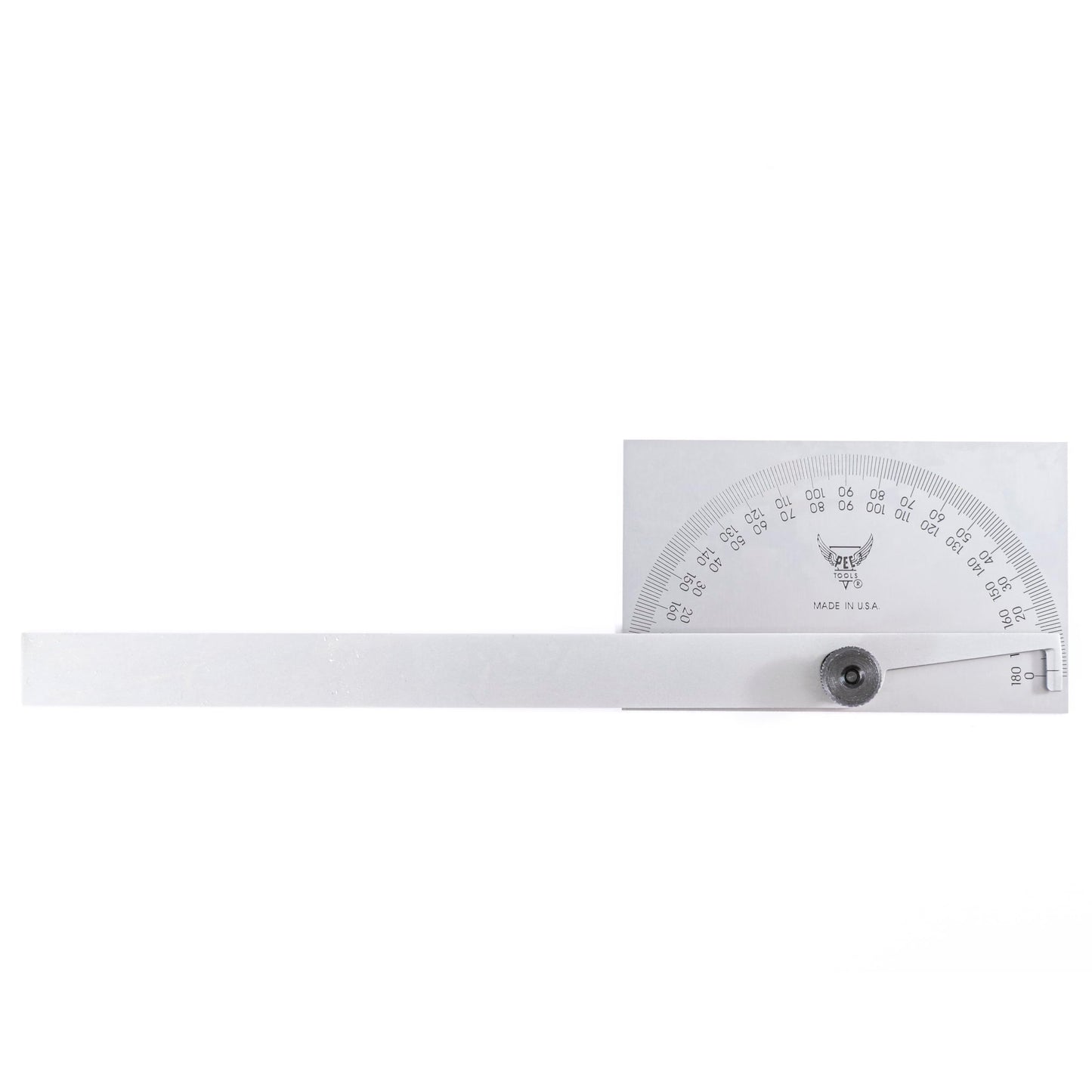 PEC Tools Stainless Steel Angle Protractor with Double Graduation - Ideal for Drawing Radial Lines, Setting Bevels, Transfer Angles, 6" Blade Length, 0-180 Range, Rectangular Head, Made in USA