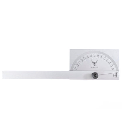 PEC Tools Stainless Steel Angle Protractor with Double Graduation - Ideal for Drawing Radial Lines, Setting Bevels, Transfer Angles, 6" Blade Length, 0-180 Range, Rectangular Head, Made in USA