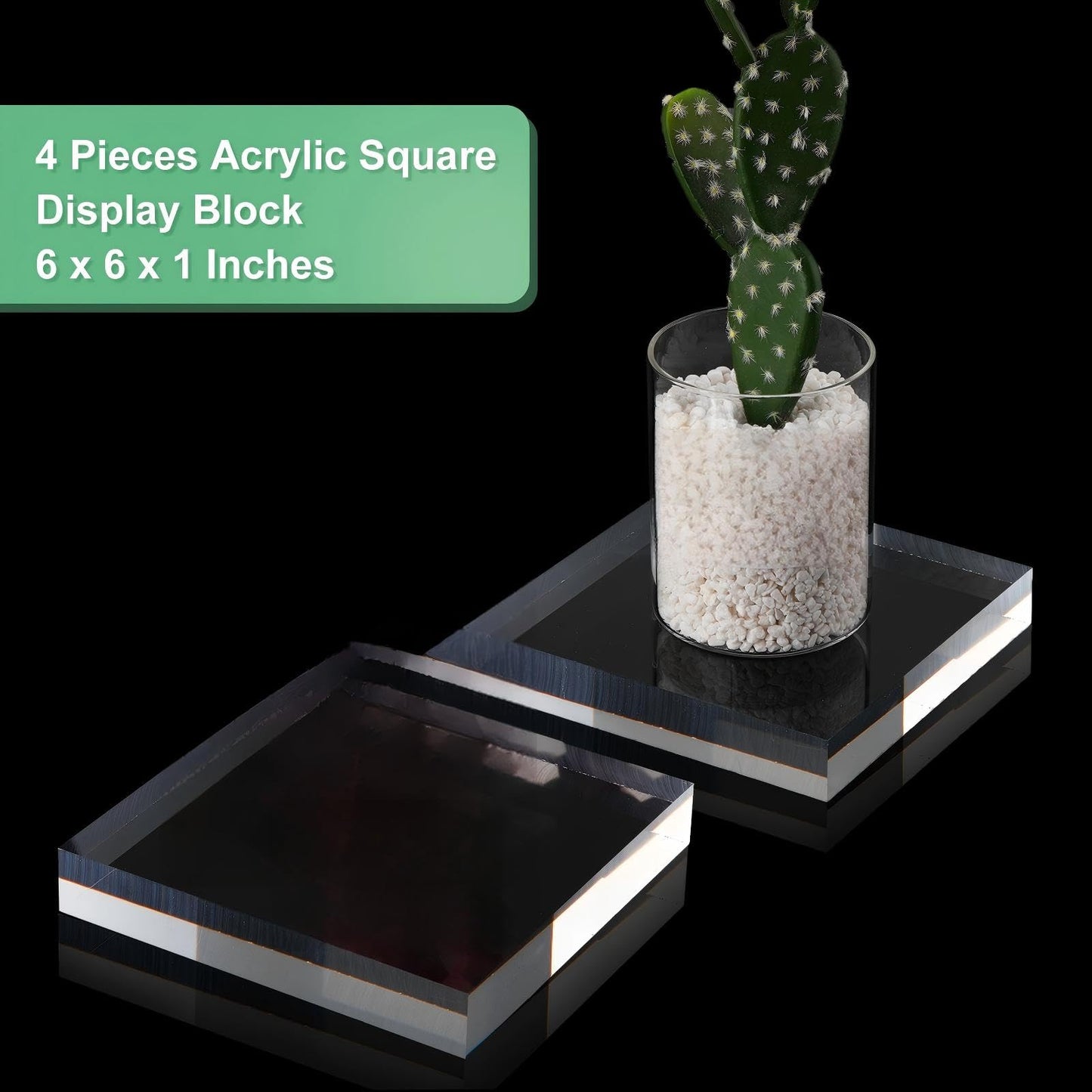 Qunclay 4 Pcs 6 x 6 x 1 Inches Acrylic Square Display Block Clear Polished Acrylic Cubes Jewelry Display Stand for Jewelry Ring Showcase Holder Base Collections