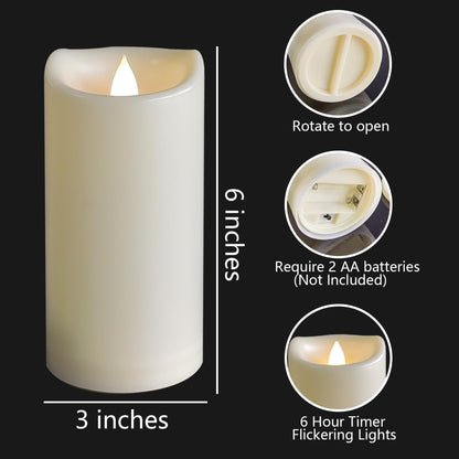2 Pack Outdoor Battery Operated Candles with Timer (3x7 Inches) Waterproof Flameless Pillar Candles Flickering Plastic LED Fake Candles Electric Lights for Halloween Christmas Decoration Lantern Decor